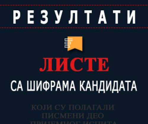 Листе са шифрама кандидата који су полагали писмени тест