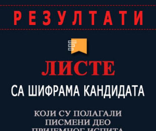 Листе са шифрама кандидата који су полагали писмени део пријемног испита 4. новембра 2019. године